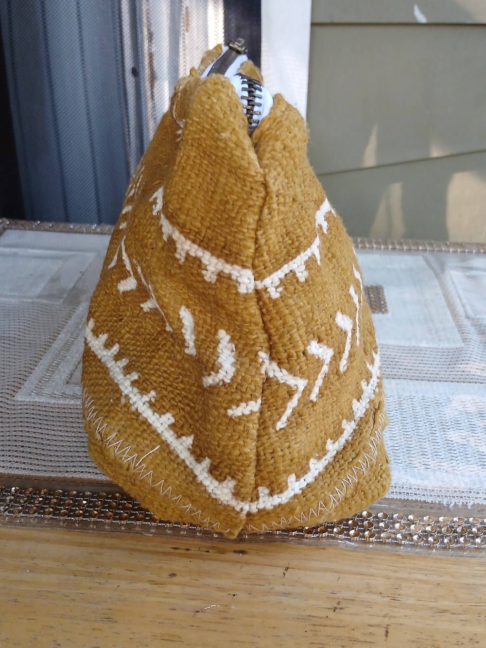 Jenna Bee Mustard Geometric Cosmetic Bag Hand Made - Picture 4 of 10
